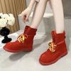 Ankle Boots Women's 2025 New Genuine Leather New Women's Biker Boots Lace-up Suede Women's Booties