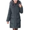 Winter Women Cotton Jacket with Furry Hood Neck Protection Plus Size Pockets Mid Length Zipper Closure Padded Coat Solid Color Windproof Outwear Parka