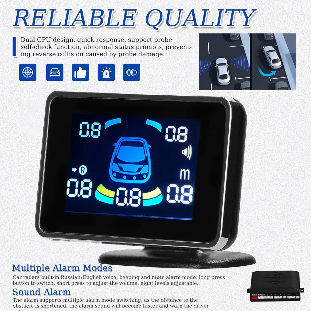 Car Parking Sensor Reversing Radars System Front & Rear Support Sound WarningBuzzerMute with 8