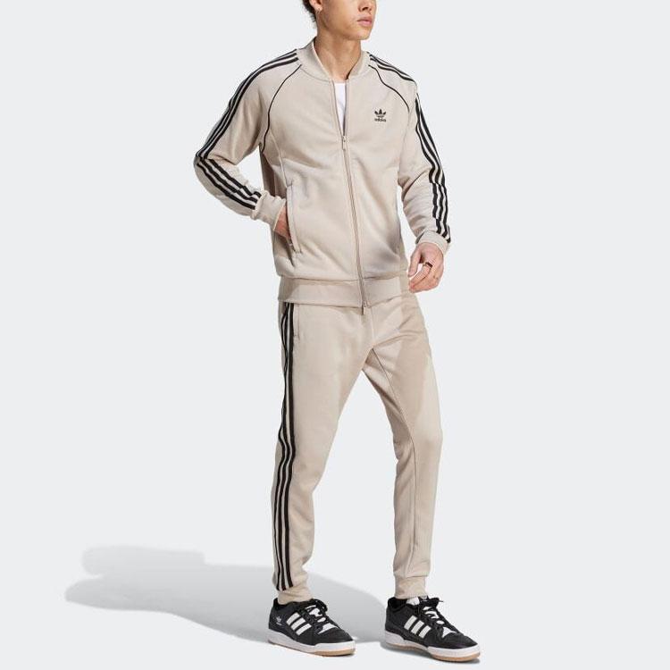 Adidas Originals Trefoil Three-Stripe Colorblock Logo Long Sleeve Jacket Men Outerwear Beige IL2495