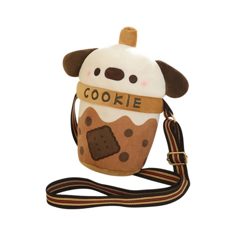 Milk Tea Cup Cute Dog Doll Crossbody Shoulder Bag Doll Creative Simulation Plush Toy Girl Best Friend Gift