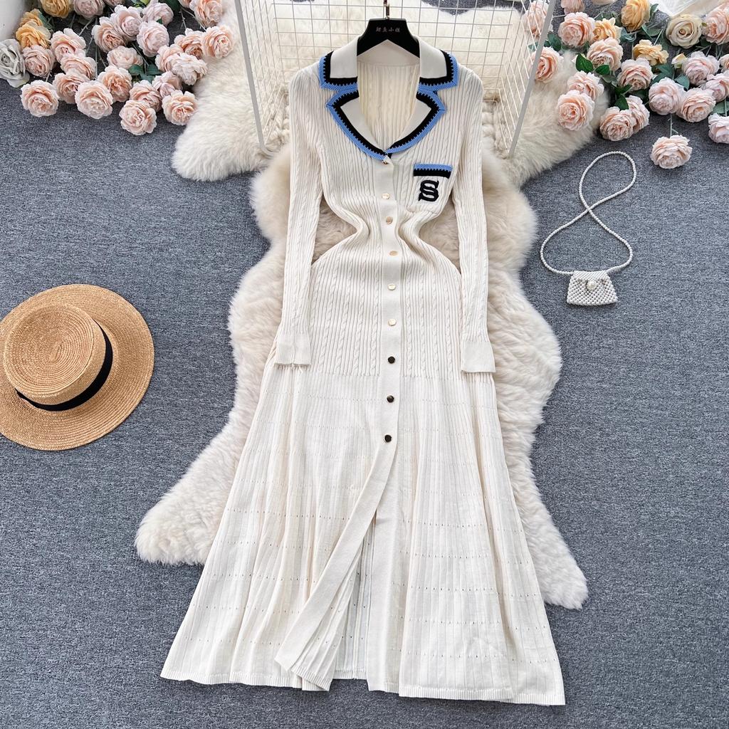 Fashion Autumn Winter Long Sleeve Knitted Maxi Dress Women Elegant Embroidery Pockets Long Sweater Dress Vestidos