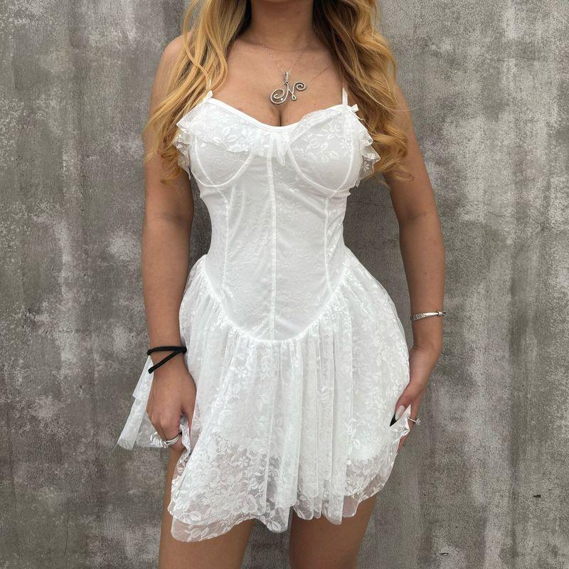 Fashion Style Autumn New Arrival Spaghetti-Strap Ruffle Lace Short Skirt Fashion Lace Up Slim Fit Sexy Pure Desire Dress
