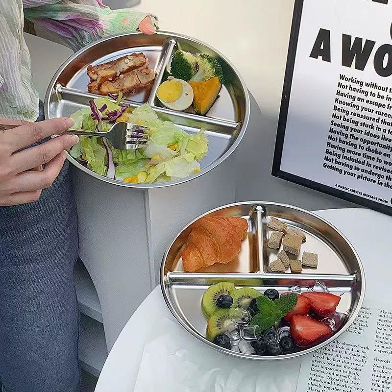 Anti - Fall Stainless - Steel Divided Plates, Anti - Deformation Bowls, Simple Divided Plates, Which Are Convenient, Concise and