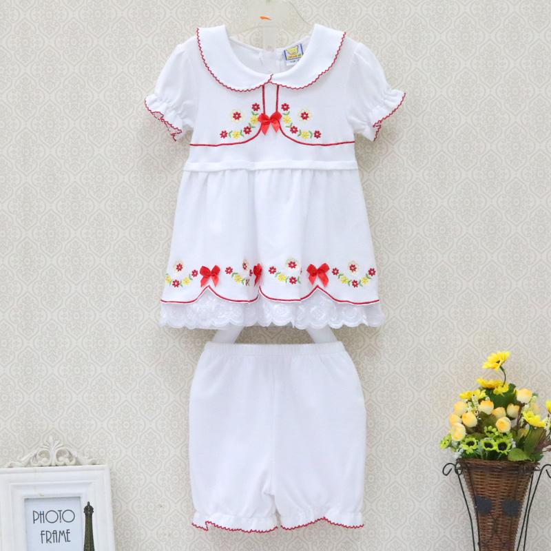 Newborn Kids Girl 2Pcs/Set Short Sleeve Shorts Cotton Spring And Summer Autumn Shirt Bell Bottoms Lace Lacework Clothing