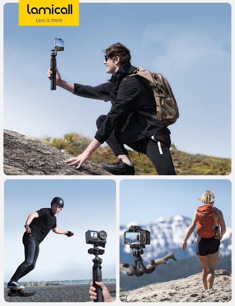 Lamicall Mini Tripod with Flexible Smartphone Tripod Stand and Remote Control Compatible with DSLR and Video Flexible Vertical and Horizontal Wireless