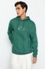 Men's Fashion New Sweatshirt Green Regular Normal Cut Space Embroidered Hooded Fleece Cotton Sweatshirt