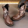 Fashion Men Cowboy Boots PU Splicing Low Heel Fashionable Hard-wearing Slip-on Men Boots Large Size 38-48