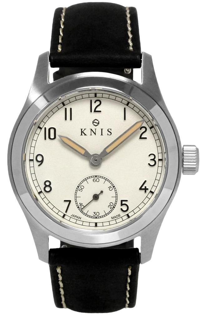 Часы KNIS Varnish Made in Japan с ретро-ремешком, сапфировым стеклом, водонепроницаемостью 10 АТМ, кремово-белым циферблатом, черной кожей, мужские KN003-WHBKLE