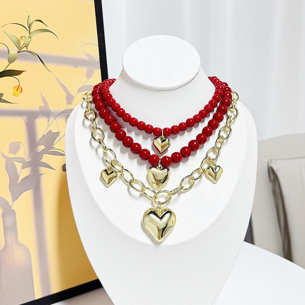 Necklace for Women Ins Style Modern Red Peach Heart Necklace Light Luxury Retro Heart Necklace Female Hundred with High Class Sense Elegant Necklace