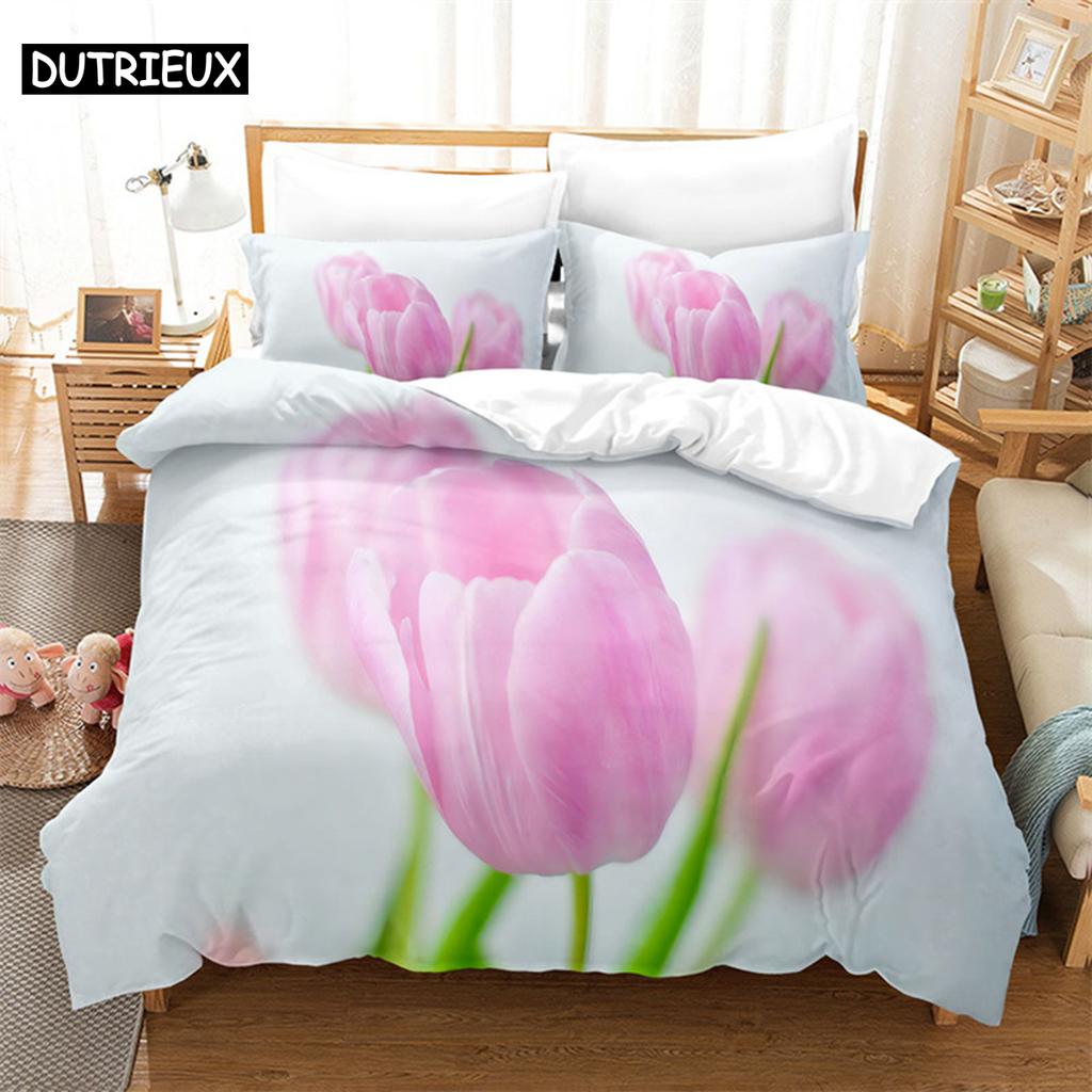 Sky Tulip Lovers Queen Bedding Set Duvet Cover Kids Bedroom Bed Set Comforter Cover Set King Size Duvet Cover Set Bedding Sets