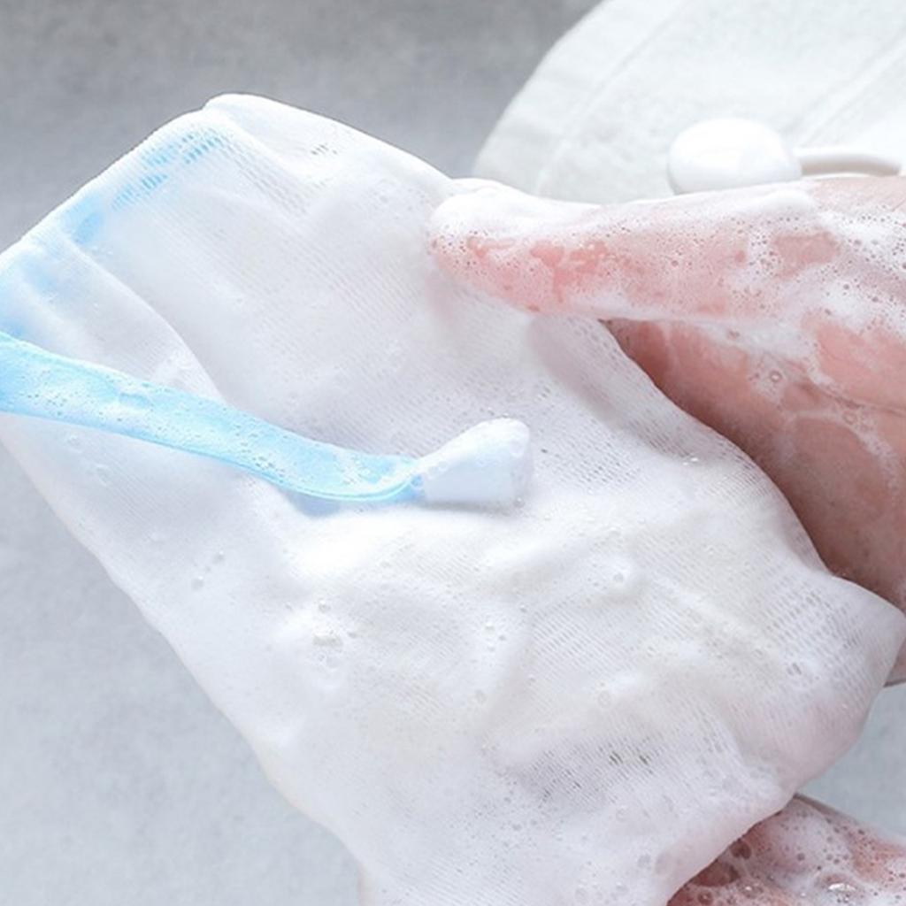 Gentle Facial Cleansing Net For Soap Bars Creates Rich Lather Quickly Soft PE Mesh With Hanging Rope For Bathroom Storage