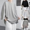 Men's Round Neck T-shirt Three-Quarter Length Sleeves Solid Color T-shirt Casual Style Loose Fit Tee Shirt for Street Travel Vacation