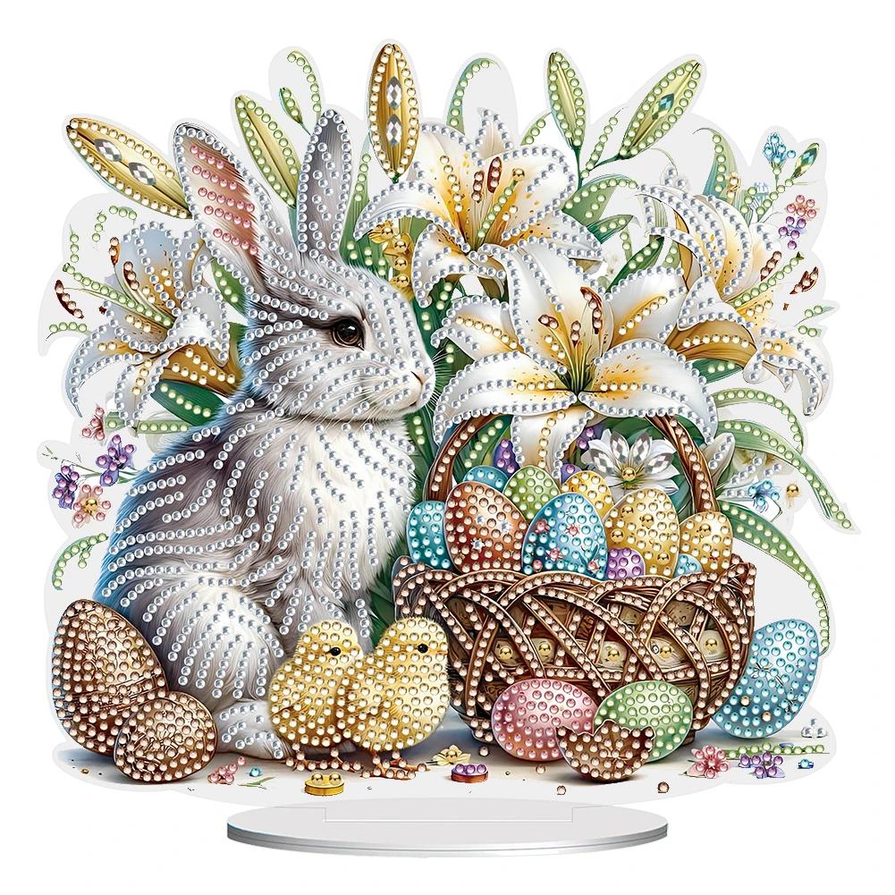 Special Shape Diamond Painting Tabletop Ornaments Kit Cute Rabbit Easter Desktop Diamond Art Kits Egg Flower for Adults Beginner