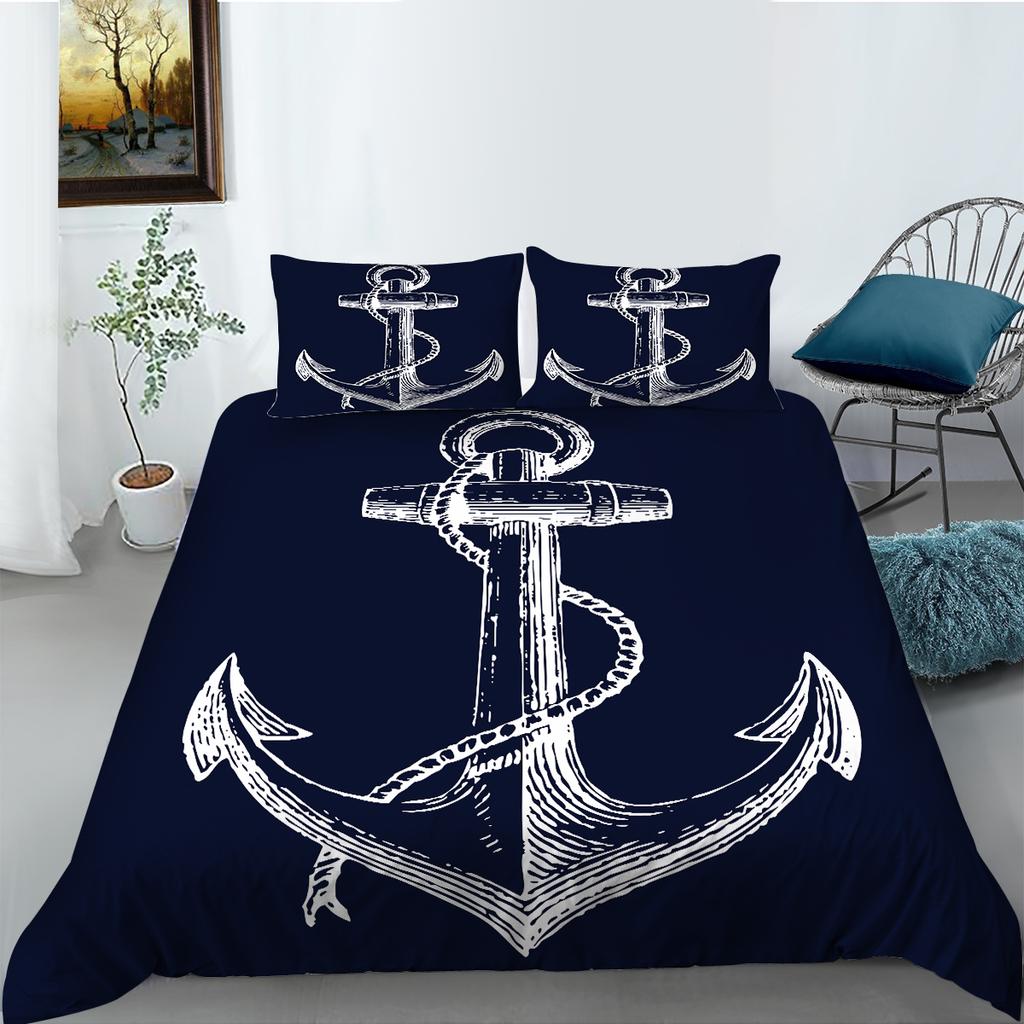 High Definition Digital Printed Bedding Set with Anchor Pattern Down Duvet Cover Pillowcase 2 or 3 Pieces DE200 * 200 Soft Washable Home Decoration