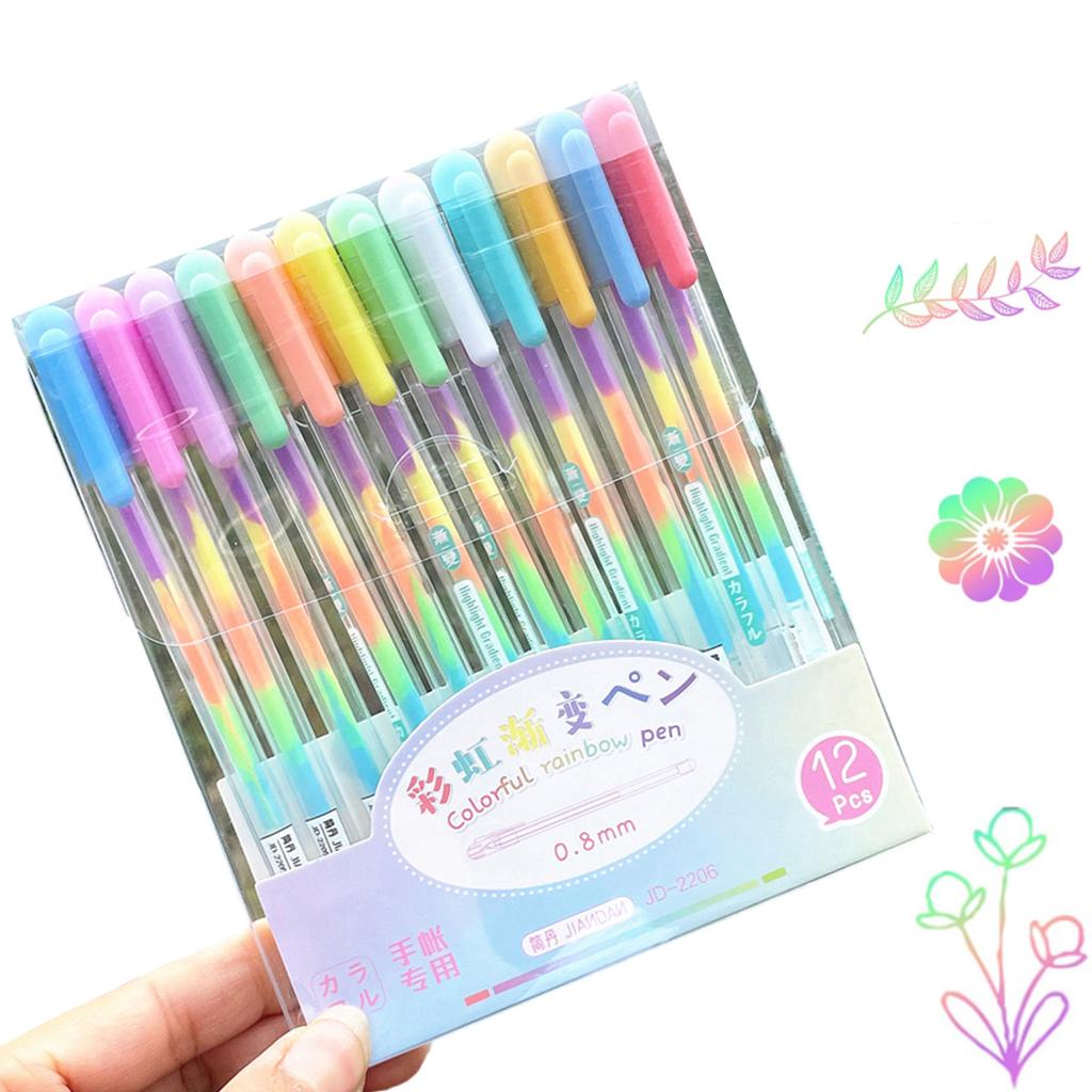 6/12x Rainbow Gel Pen Colorful Rainbow Pen Rainbow Ballpoint Pen Neons Gel Pen for Writing Drawing Journaling Sketching