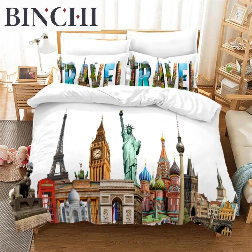 Europe City Building Bedding Set 3D Print Duvet Cover Cartoon Comforter Cover King For Kids Child Teen Boys Girls Bedroom Decor