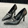 Shallow Solid Women Pumps Slip On Belt Buckle Stiletto High Heel Pointed Toe Pumps Fashion Casual 2025 New Arrivals Autumn Pumps