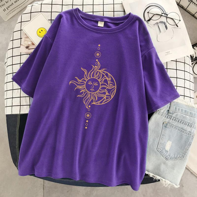 Funny'S Sun And Moon Face Print Women Tshirt Summer Cool T Shirt Hip Hop Oversized Short Sleeve Fashion Cotton Short Sleeve