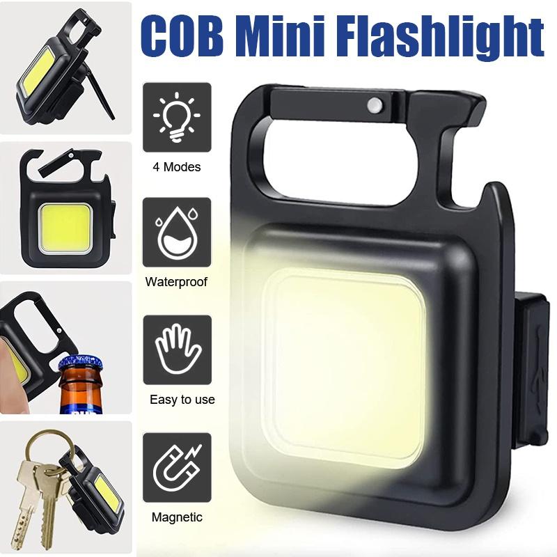 Small LED Flashlight COB Rechargeable Keychain Mini Flashlight 4 Light Modes Portable Pocket Light with Magnet Base for Fishing Walking Camping