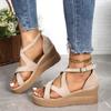 Wedges High Heel Women Summer Sandals Cross Strap Open Toe Rome Women's Shoes Casual Thick Bottom Suede Solid Sandales Femmes