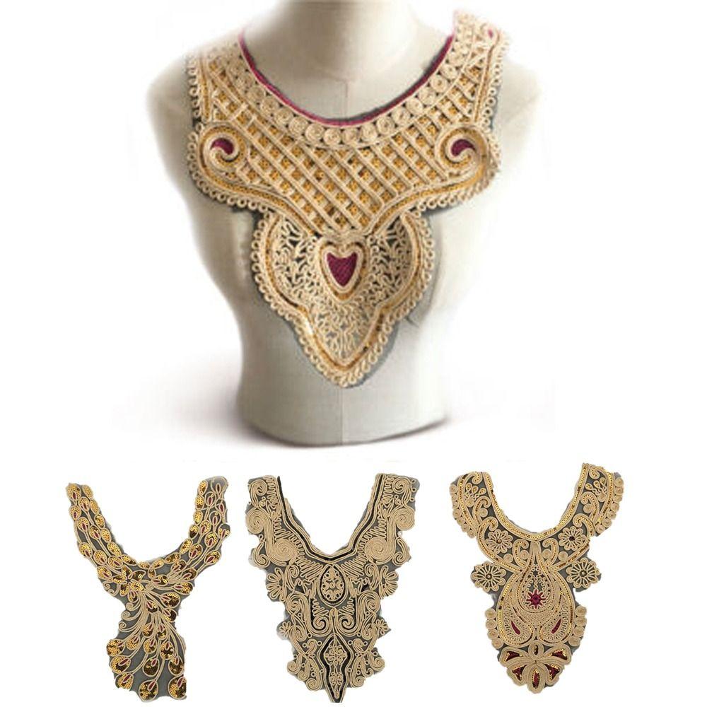 2pcs Fashion Sewing Accessories Embroidered Sequin Fabric DIY Applique Trim Lace Collar