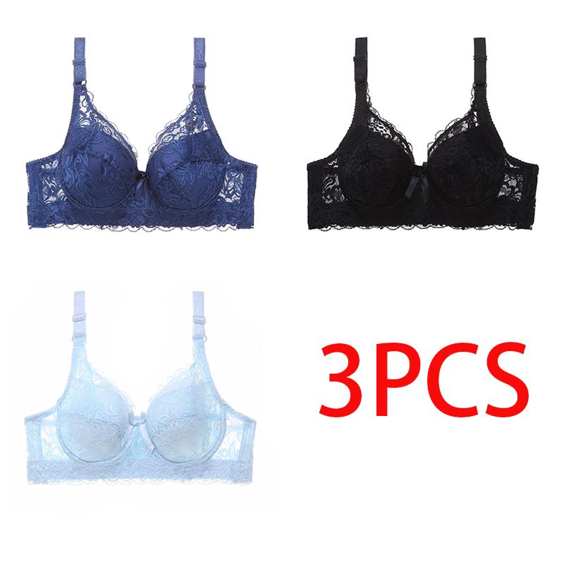 36-46 Plus Size Women Ultrathin Bra Underwire Push-Ups Lace Bras Brassiere Larger Breast Solid Color 3/4 Big Cup