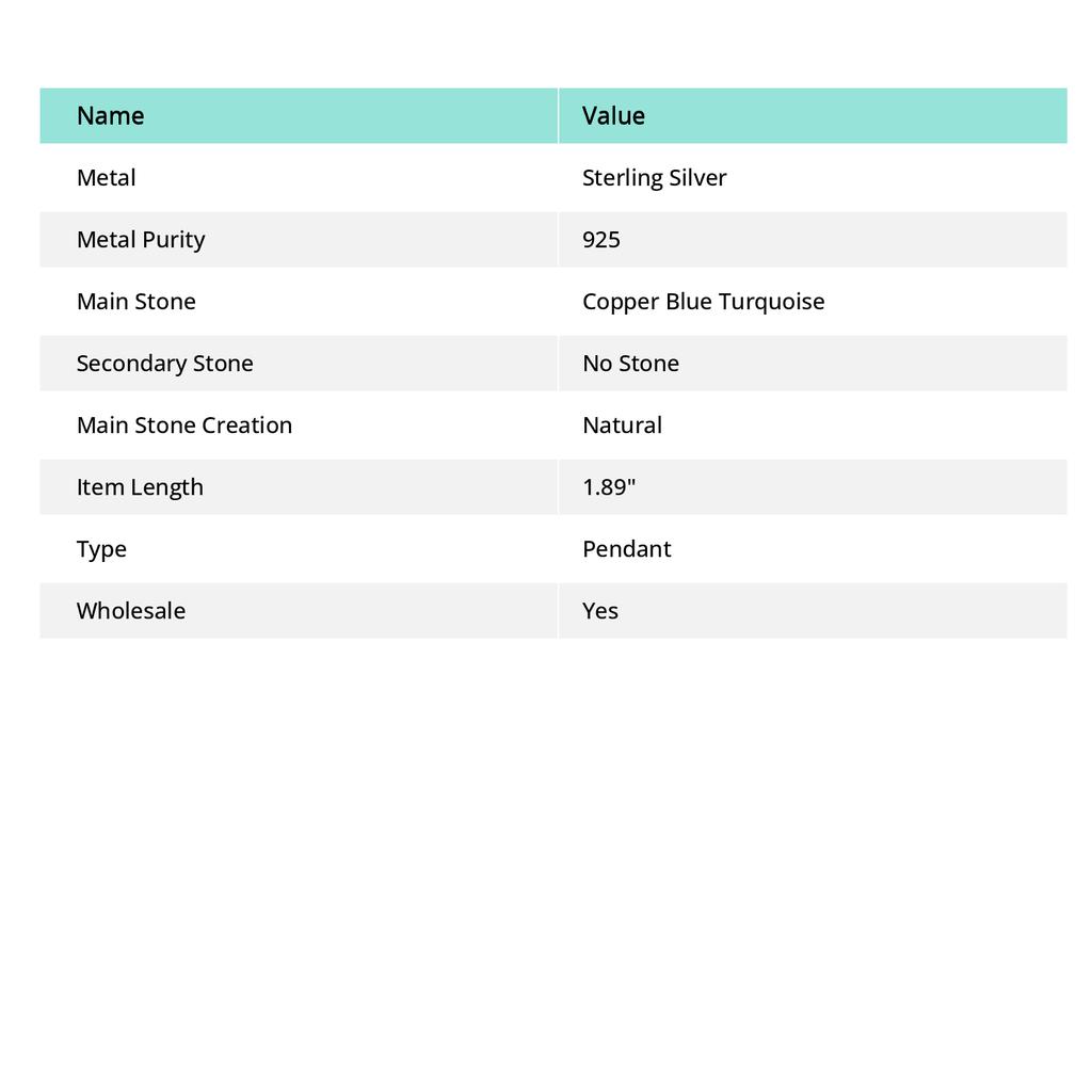 Natural Copper Blue Turquoise 925 Sterling Silver Jewelry Pendant 1.89" U3o70