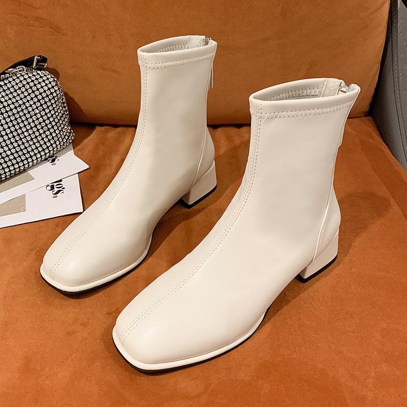 Fashion Elastic Socks Boots Fashion Ankle Boots Women High Heel Thicks  Heel Square Toe Short Boots Women Retro 2024 New Ladies Shoes