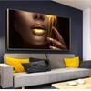 Sexy African Woman Golden Girl Face HD Print Wall Poster Painting Golden Lips Wall Art Painting Living Room Home Decoration