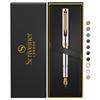 Scriveiner Luxury EDC Fountain Pen Gorgeous Heavy Pocket Pen 24K Finish Schmidt German Nib Converter Best Writing Pen Gift Set Nice Stylish Office