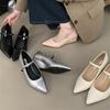 French Wedged Light Mouth Silver Mary Jane Single Shoes Women's Shoes 2025 New Autumn Pointed Mary Jane Small Leather Shoes