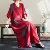 2024 Plus Size Summer Long Dress Beach Women V-Neck Floral Print Holiday Casual Soft Red Linen Loose Maxi Dresses