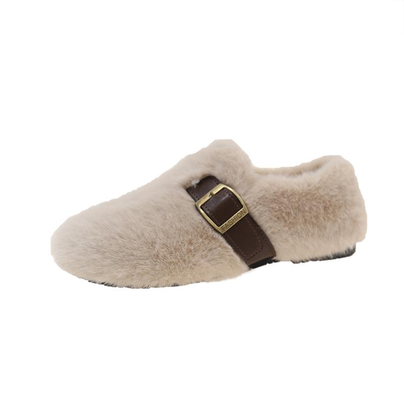 Fashion Faux Fur Women Casual Female Sneakers White Leather Shoes Slip-on Loafers Fur Soft Moccasin Slip On New Winter Soft Ballet Flats