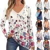 Women's Fashion Long Sleeve V-Neck Pullover Printed T-Shirt Top With Pocket