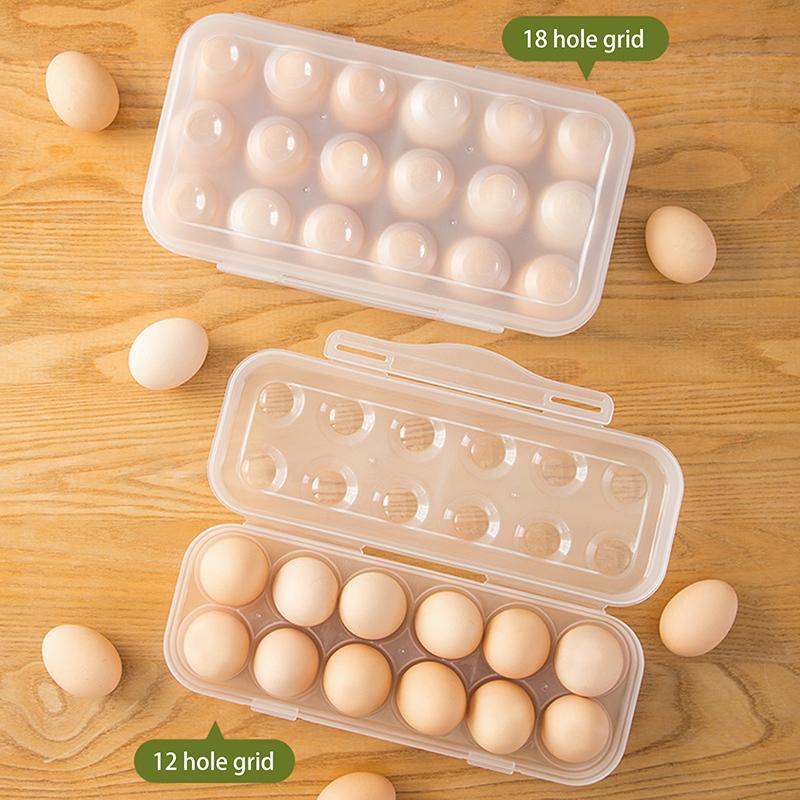 1Pc 12/18 Grid Egg Storage Box With Lid Kitchen Refrigerator Egg Box Egg Drop Rack Household Fridge Egg Organizer Egg Tray