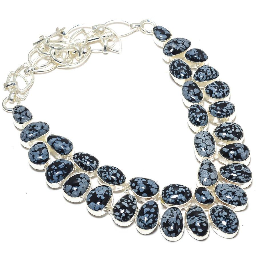 Snowflake Obsidian Gemstone Handmade 925 Silver Jewelry Necklace 18" JCN398-7