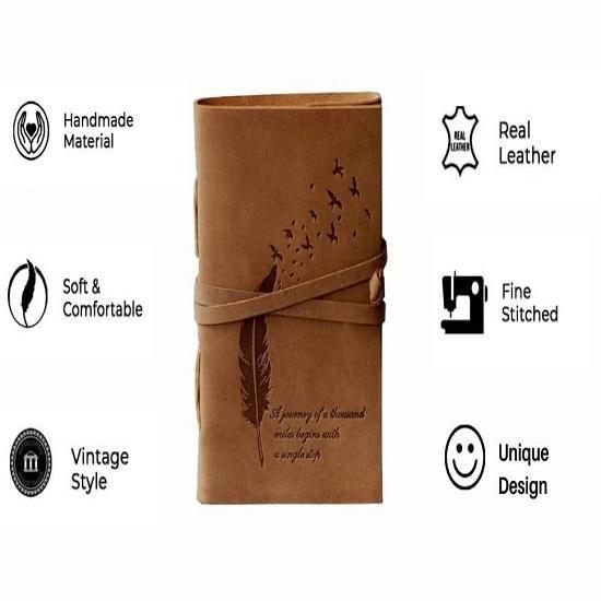 Diary Embossed With Leaf of Tree & a Quote Antique Handmade Leather Bound Diary Cum Notepad for Men and Women Plain Paper of 5×7 Inch Size 240 Pages