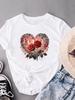 (Asian Size) Love Heart Flower Trend Cute Women's Top Fashion T Clothing Print Female Casual Short Sleeve T-shirts Graphic Tee