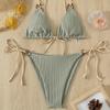 2 Pcs/Set Trendy Summer Bikini Set Pure Colors Eye-catching All Match Wireless Bathing Suit for Daily Wear
