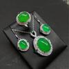 Chalcedony Inlaid Luxury Set Dan Face Bilateral Green Diamond Chalcedony Three-piece Set Pendant Ring Ear Hook