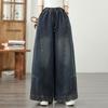 Plus Size Vintage Floral High Waist Casual Loose Women Spring Summer Autumn Jeans Denim Wide Leg Pants