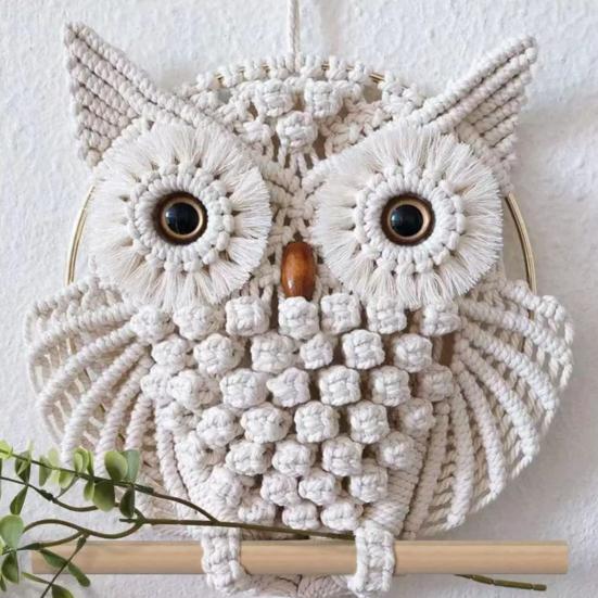 Owl Macrame Wall Hanging Decor for Living Room Office Bedroom Hand Woven Boho Tapestry Owl Markaf Wall Art Crafts
