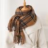 Vintage British Atmosphere Plaid Long Autumn And Winter Warm Scarf Women'S Shawl Versatile Commuter Fringed Imitation Cashmere Scarf