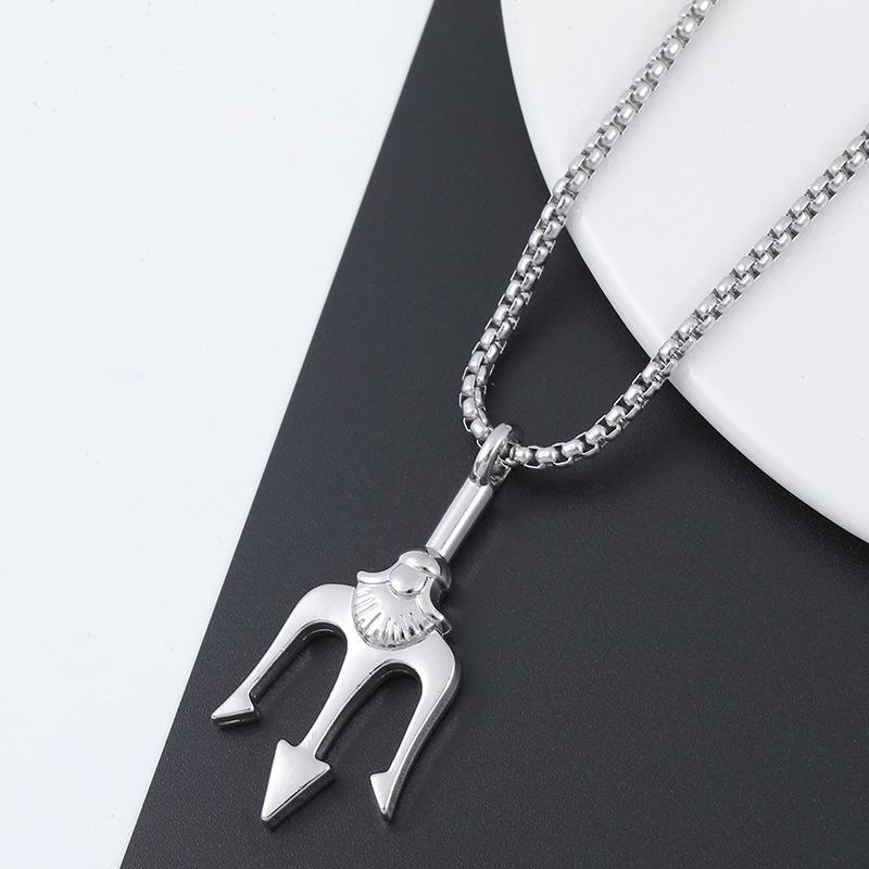 Titanium Steel Trident Pendant Necklace, Trendy Male Dominance, Hip-hop Minimalist Pendant Accessory