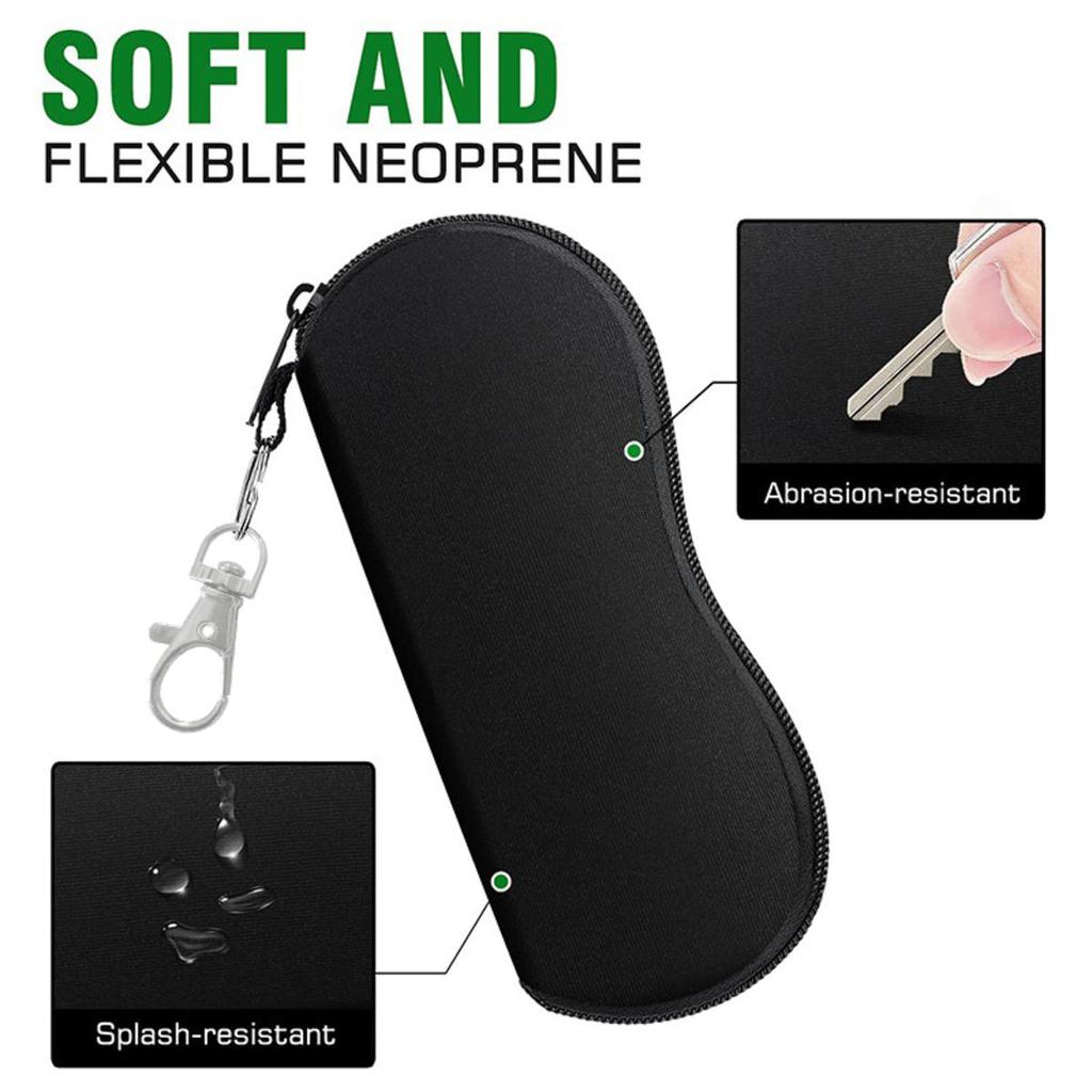 Portable Zipper Soft Glasses Case with Carabiner Sunglasses Case Zipper Eyeglass Pouch Glasses Protective Shell Bag