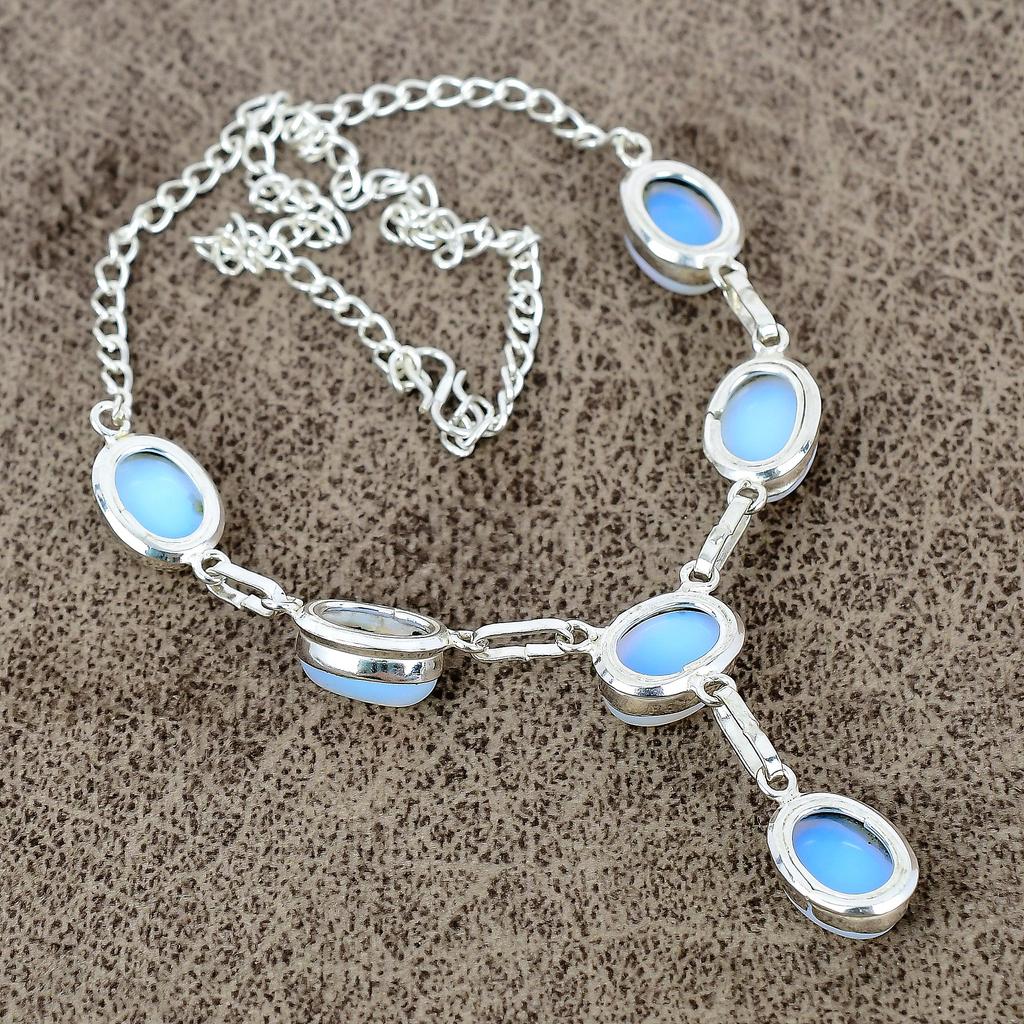 Milky Opal Gemstone Handmade 925 Sterling Silver Jewelry Necklace 18" KKG-412