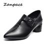 ZANPACE New Women's Ankle Boots 2024 PU Leather Autumn Winter Women Shoes Pointed Toe Buckle Strap Autumn High Boots Women
