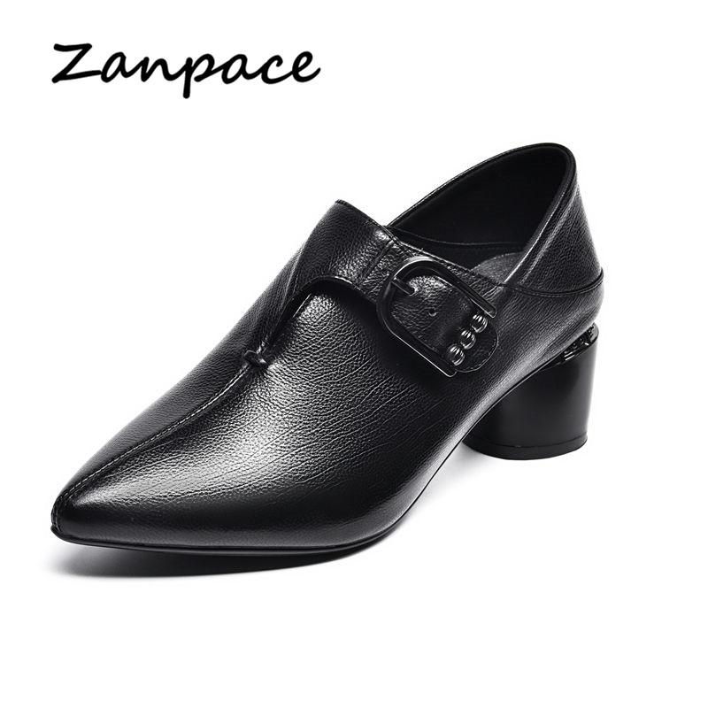 ZANPACE New Women's Ankle Boots 2024 PU Leather Autumn Winter Women Shoes Pointed Toe Buckle Strap Autumn High Boots Women