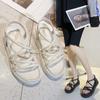 Summer Women's Fashion Trend Non-slip Wear Comfortable with White Flat Thick Sandals with Pure Black LACES